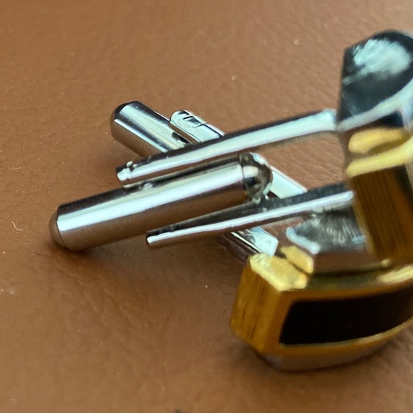 Mens Cufflinks Onyx with silver and gold - Picture 3 of 4